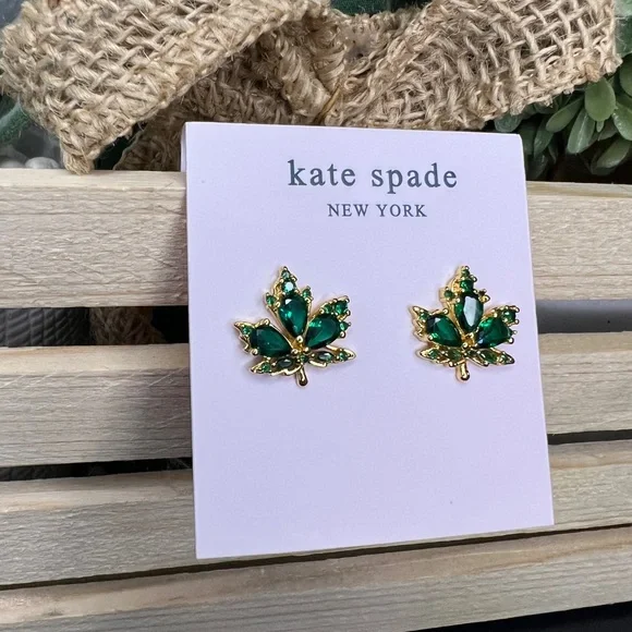 Kate Spade Green/Gold Leaf Earrings - Picture 2 of 4